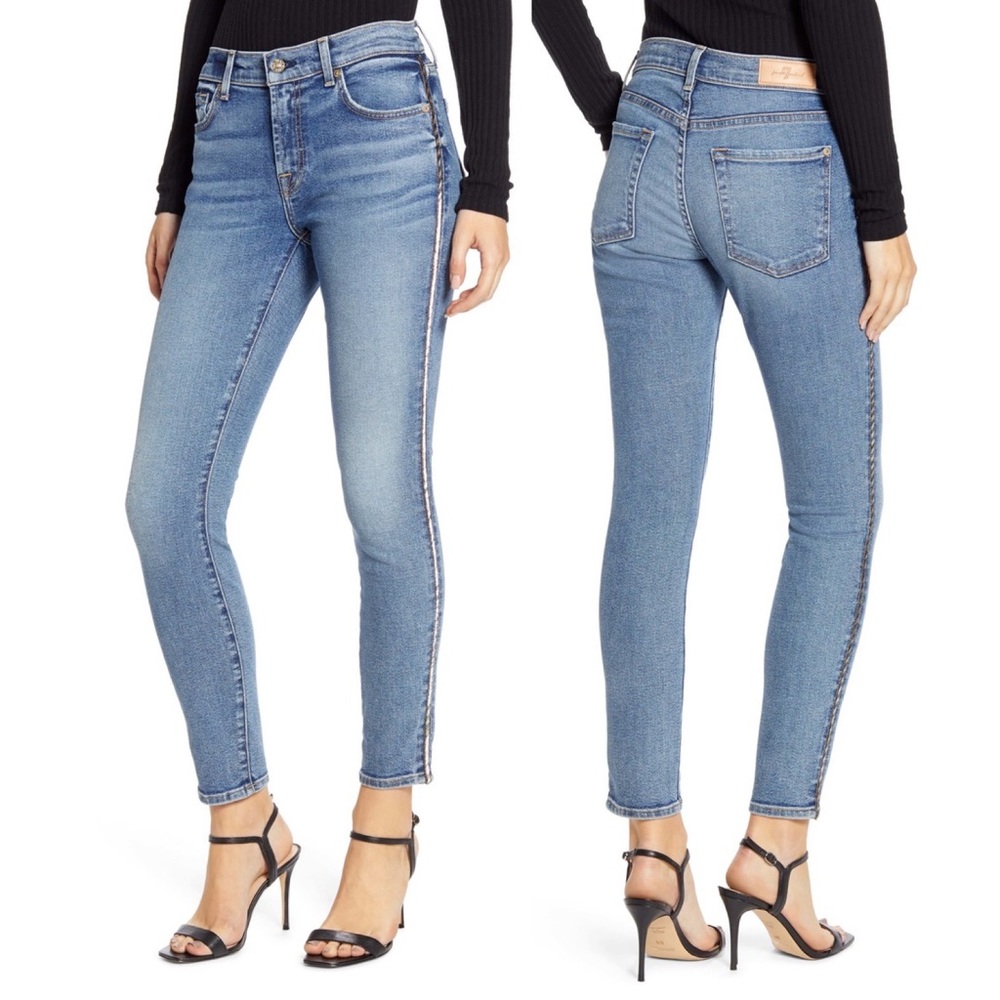 7 For All Mankind Mid-rise Skinny Jeans With Metallic Stripes in Vintage Muse